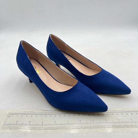 YDN Royal Blue Suede Kitten Heel Pumps Pointed Toe Dress Shoes for Office Lady - Picture 3 of 9